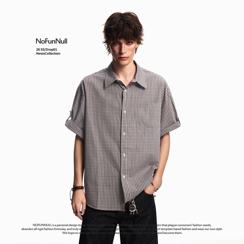 Nofunnull American Casual Color-Blocked Lapel Shirt for Men and Women, Summer Cleanfit Loose Fit Shirt, Trendy