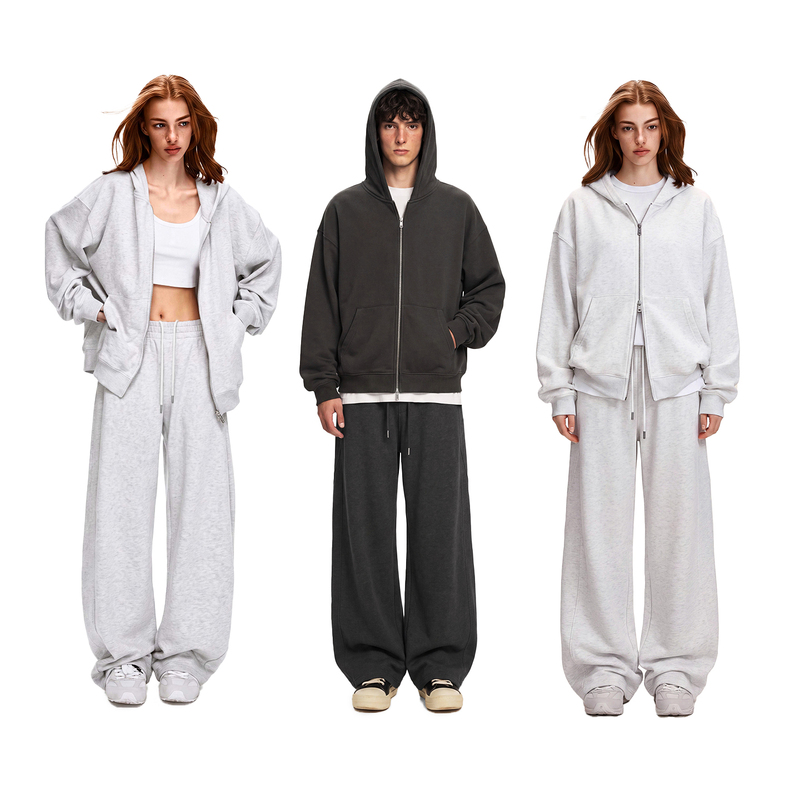 Nofunnull Dog Walking and Hiking Hooded Cardigan Sports Suit for Men and Women, Loose and Casual Sweatshirt and Sweatpants Two-Piece Set
