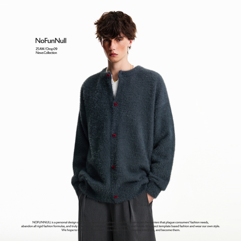 Nofunnull American Retro Baggy Cardigan Round Neck Knitwear for Men and Women in Autumn and Winter Warm Couple Knitwear Jacket Nofunnull American Retro Baggy Cardigan Round Neck Knitwear for Men and Women in Autumn and Winter Warm Couple Knitwear Jacket