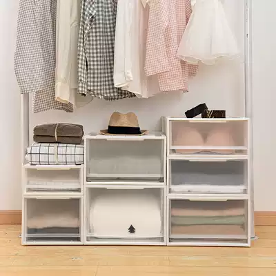 Superimposed drawer storage box transparent plastic wardrobe storage box clothing storage box combined Cabinet