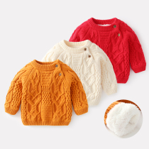 Baby sweater thickened girls Red Boys Top Infant New Year Autumn and winter Children velvet baby winter clothes
