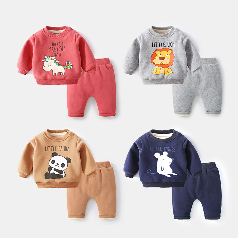 Baby Suit Spring Autumn Child Clothing Plus Suede Pants Children Autumn Clothing Newborn newborn autumn and winter Two sets of men
