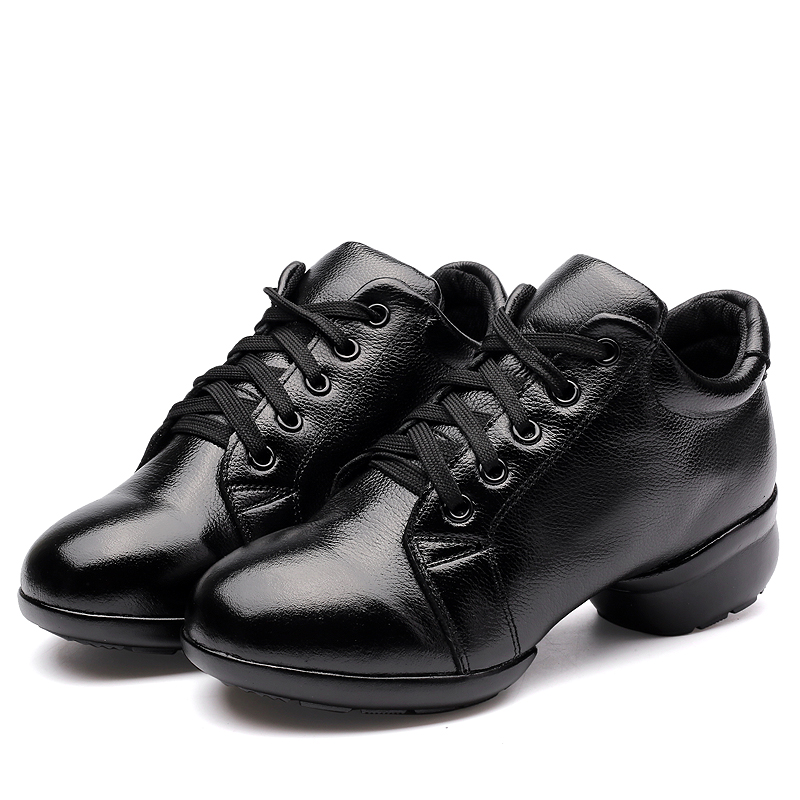2019 new women's leather black square dance shoes Latin dance modern dance modern dance pas de deux general winter