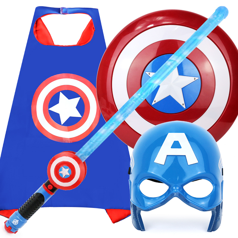 Children Cartoon Luminous Mask Sound And Light Sword Toy American Captain Shield Boy Weapons Prop Hero Cloak