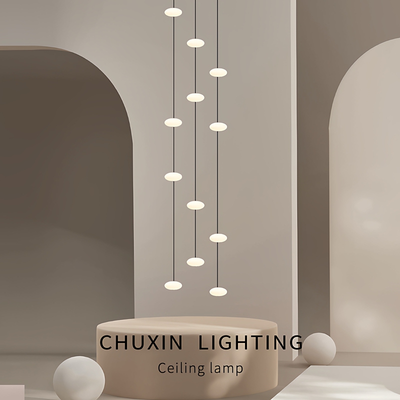 Modern Minimalist Loft Duplex Spiral Staircase Chandelier Villa High-Rise Stairwell Long-Line Ufo Disc-Shaped Light Fixture