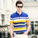 Mùa hè dệt sọc ngắn tay t cỡ lớn Áo sơ mi Paul hạt màu áo thun cotton phổ biến áo thun nam cotton polo áo polo form rộng