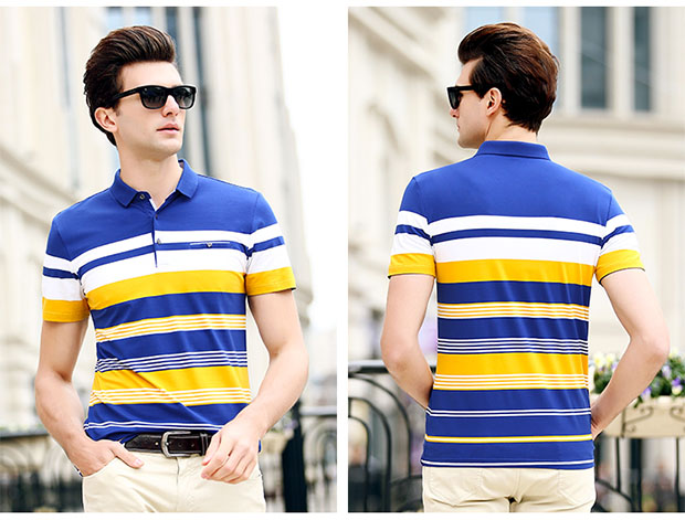 Mùa hè dệt sọc ngắn tay t cỡ lớn Áo sơ mi Paul hạt màu áo thun cotton phổ biến áo thun nam cotton polo áo thun nam đẹp