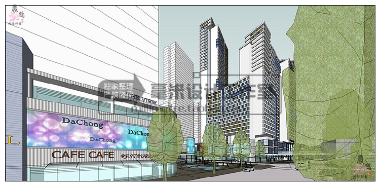 商业综合体SU模型 超高层商业广场办公酒店 sketchup建筑设...-7