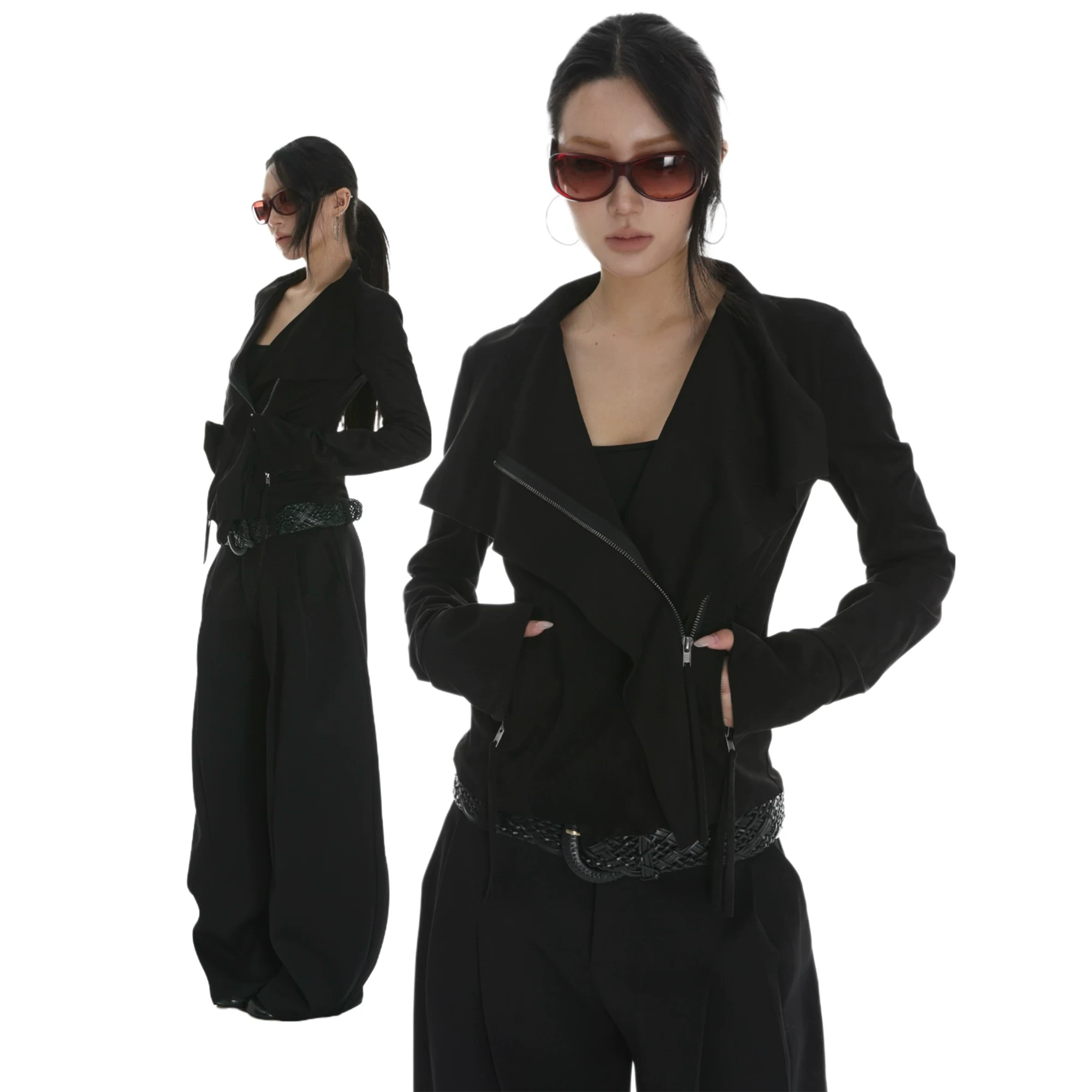 Iamxiaa* visual suede lapel three-dimensional cut slim short jacket jacket