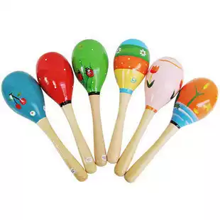 Baby large small sand hammer cartoon solid wood sand hammer wooden bell toddler toy children's percussion instrument