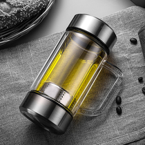 Tea water separation bubble tea cup office with double head with lid filter male large capacity creative glass drinking water cup