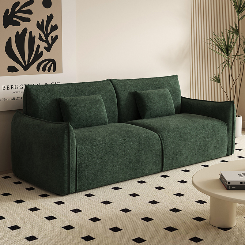 Bauhaus Sofa for Small Apartments, New Model for Living Room, Green Chenille Fabric, Two or Three-Seater, Fabric Rest Area Reception Small Sofa
