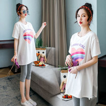 Pregnant woman summer dress one-piece dress summer style suit short sleeve blouses woman summer thin fashion printed t-shirt outside for summer