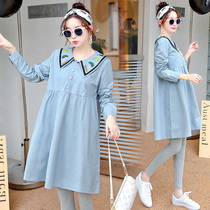 Pregnant woman Liandress Long dress Long Spring clothing suit Fashion style net red pregnancy autumn and winter skirts Spring and autumn surrogates New models