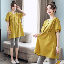 Pregnant woman summer dress one-piece dress with summer dress with short sleeve blouses woman Summer thin T-shirt outskirt for summer pregnant woman dress