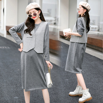 Pregnant women winter sweater two-piece set autumn and winter knitwear winter base shirt dress wear suit Net Red