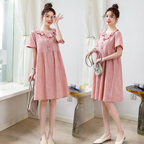 Pregnant Woman Summer Clothing Dress Dress Summer Suit Summer Fairy Skirt Summer Thin size Pregnant Woman Skirt Pink Laces