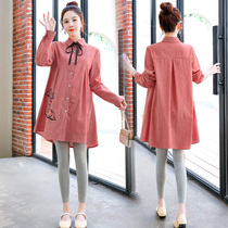 Pregnant Woman Breastfeeding Skirt Spring One-piece Dress 2022 Mesh Red Suit Spring Autumn New Spring Dress Kit Fashion boomer