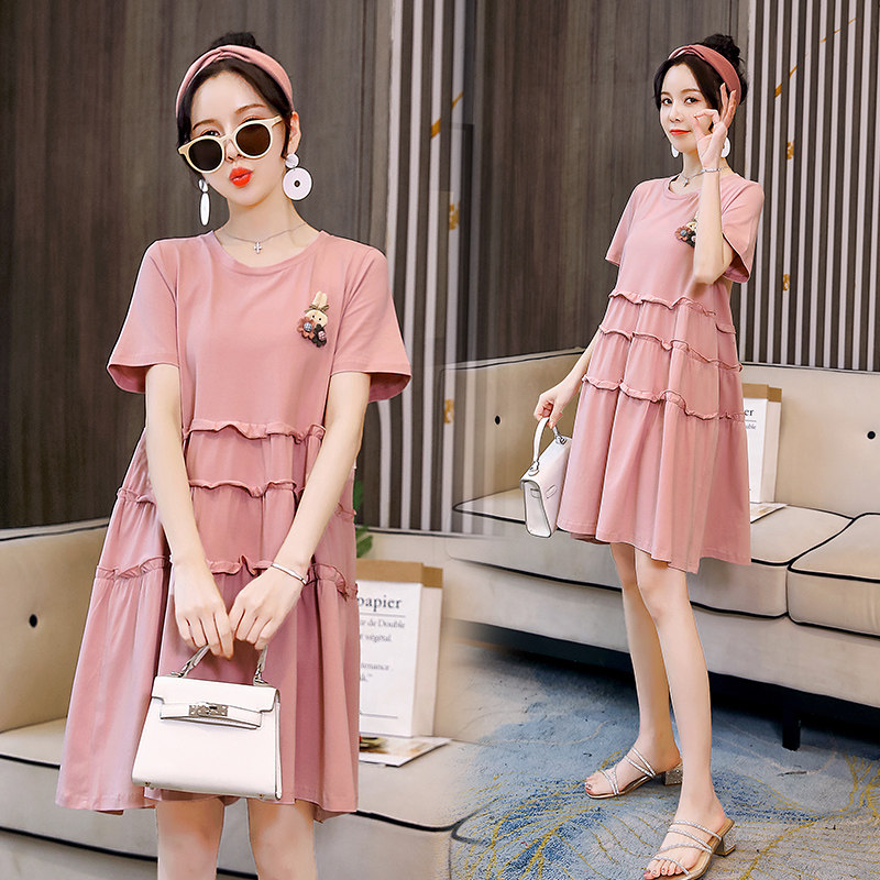 Pregnant women summer dress red suit fashion models 2022 new striped collar dress summer dress long skirt