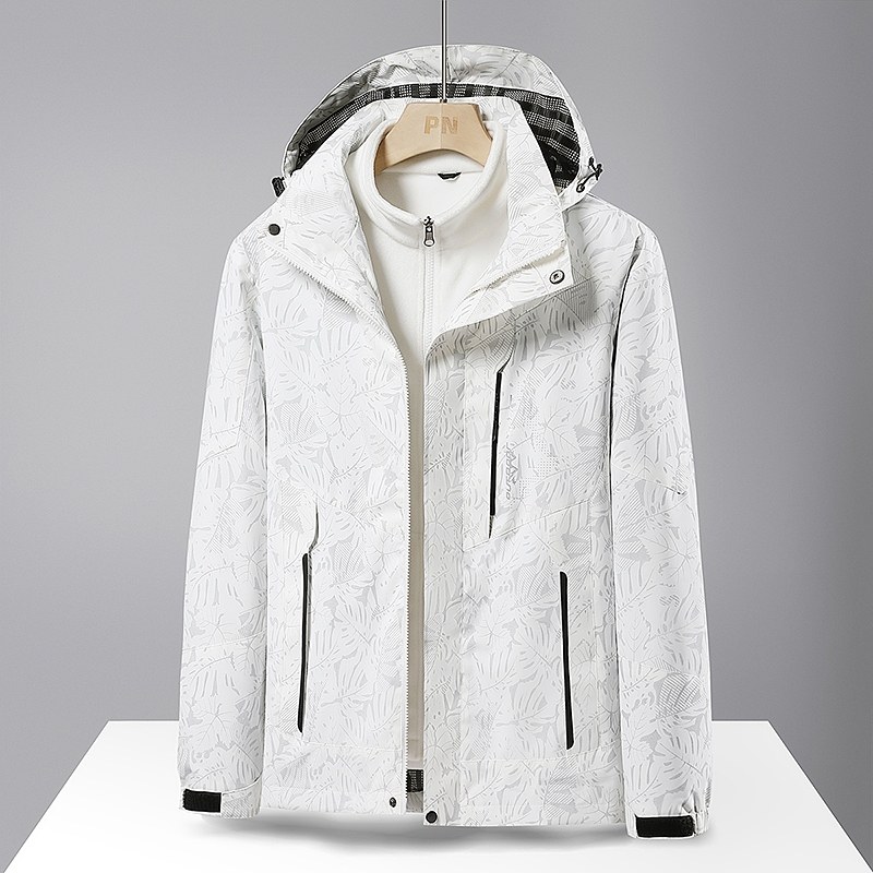 Three-In-One Jacket for Men and Women, Detachable Autumn and Winter New Velvet Thick Trendy Brand Jacket, Maple Leaf Two-Piece Mountaineering Jacket