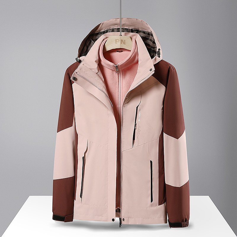 Three-In-One Jacket for Men and Women, Detachable Autumn and Winter New Velvet Thick Trendy Brand Jacket, Maple Leaf Two-Piece Mountaineering Jacket