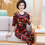 Đồ lót trung niên mùa đông ấm áp set đồ nữ dày cộng với nhung mẹ mùa thu quần dài áo len cotton cũ