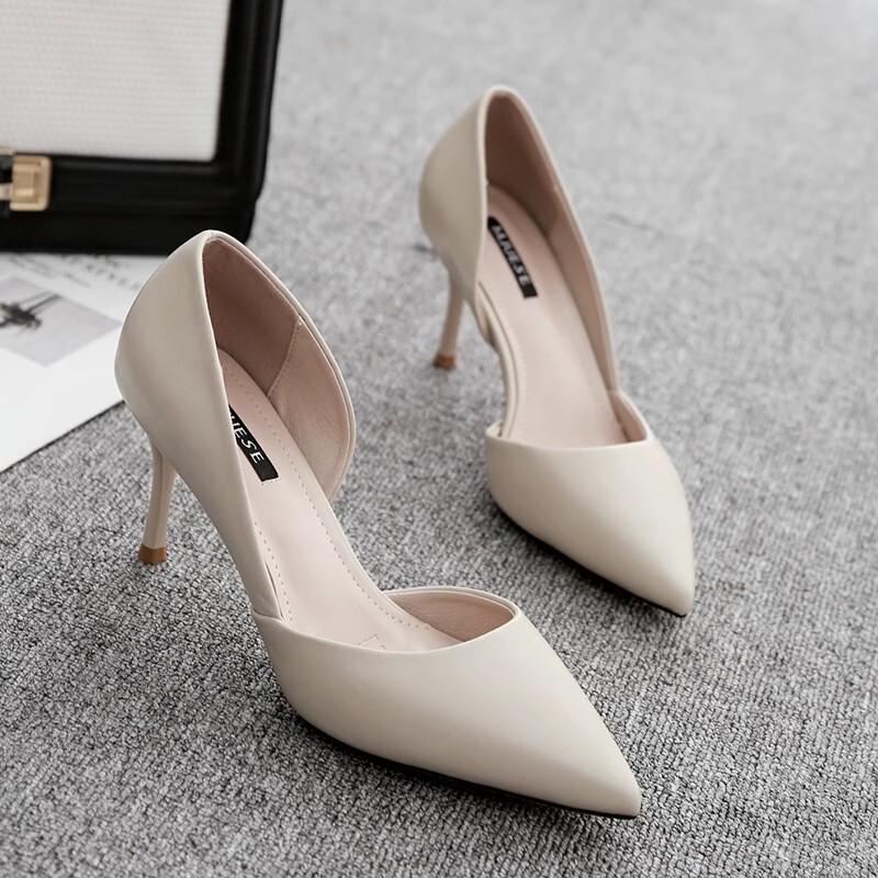Off-White High-Heeled Shoes for Women, Stiletto Heels, Elegant and Versatile, Comfortable on the Feet, Black Soft Leather Mid-Heel Professional Pointed-Toe Shoes Off-White High-Heeled Shoes for Women, Stiletto Heels, Elegant and Versatile, Comfortable on the Feet, Black Soft Leather Mid-Heel Professional Pointed-Toe Shoes