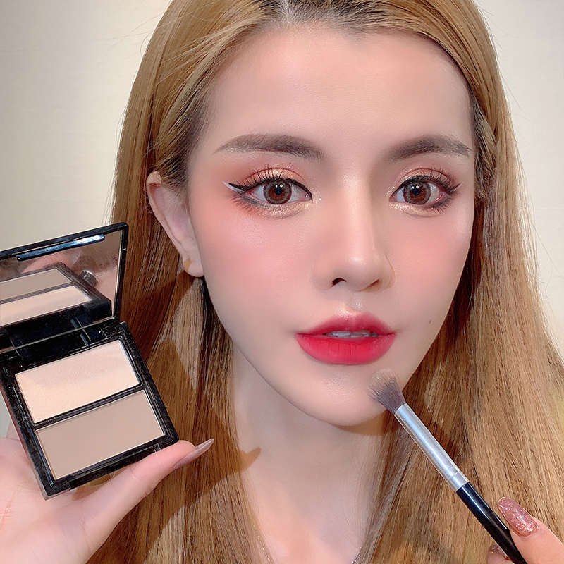 Two-color repair plate matte high-gloss all-in-one dual-use ginger pearl powder cake shadow side nose shadow three-dimensional shadow face-lift