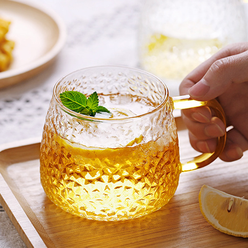 Love Garge Hammer Stripe with handle glass cup transparent handle tea cup Drink cup Home Office minimalist cup