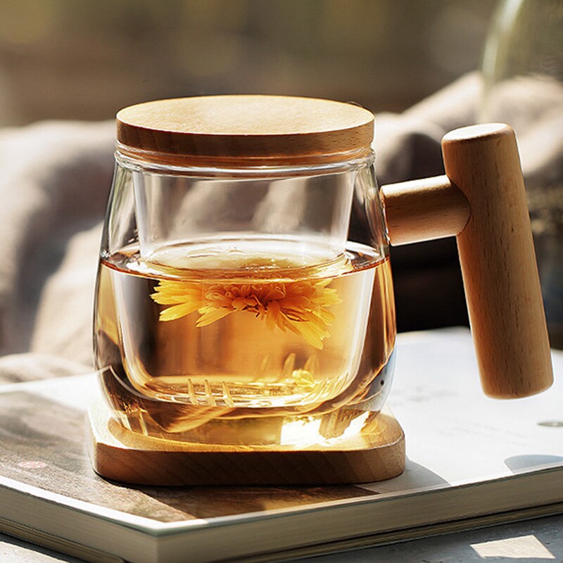 High Boron Silicon Heat Resistant Micro Insulation Glass Cup Tea Water Separation Home Office Teacup Day Style With Lid Transparent Water Cup