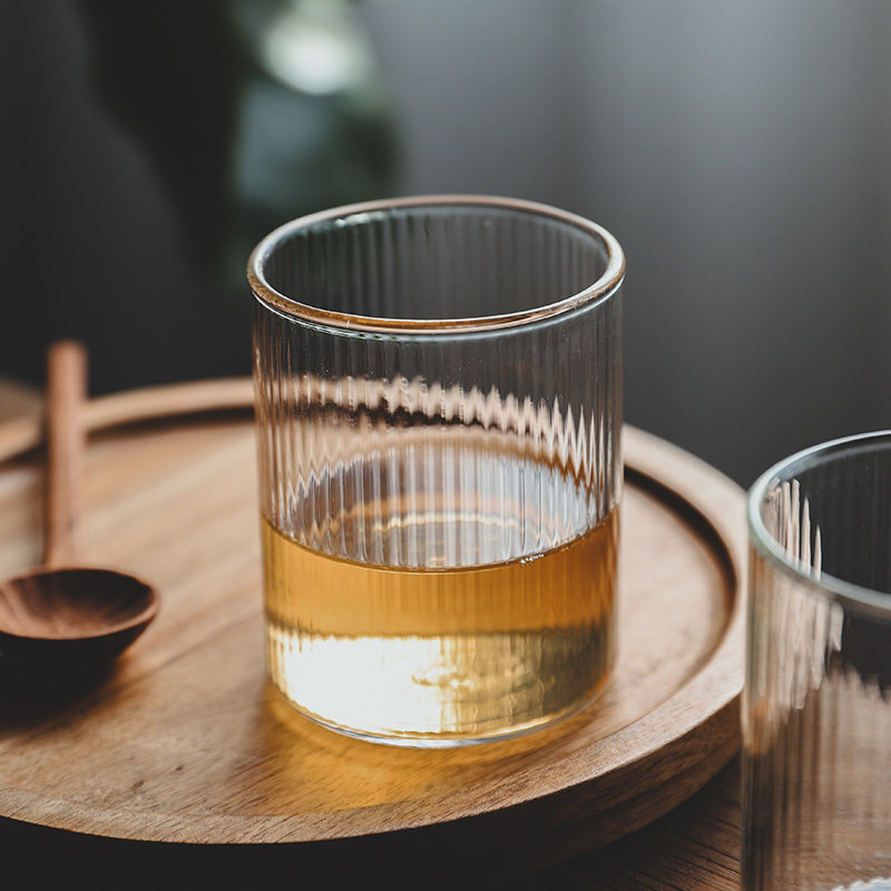 Love Plus Home Day Style Minimalist Striped Glass Cups Heat Resistant Water Glasses Home Coffee Cup Breakfast Cup No Cover Milk Cup