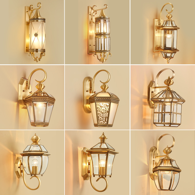 European retro outdoor American exterior wall lamp All Copper Balcony wall waterproof Light Luxury courtyard Outdoor Nordic wall lamp