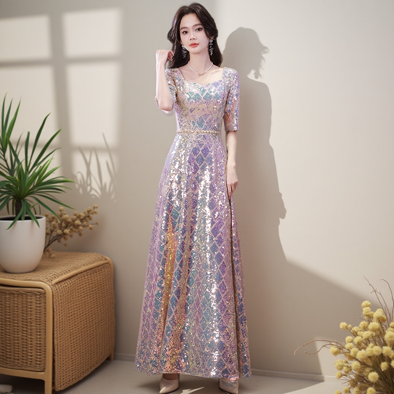 Sequined Evening Dress for Women, High-End, Socialite Banquet, Noble and Elegant, Host Long Dress, Choir Performance Costume Sequined Evening Dress for Women, High-End, Socialite Banquet, Noble and Elegant, Host Long Dress, Choir Performance Costume