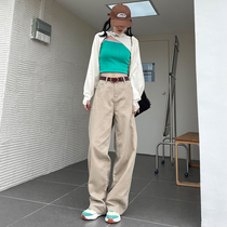 Wide-legged high waist autumn jeans womens spring and autumn 2021 New straight loose khaki draping pants