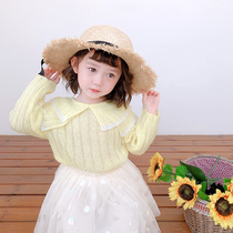 Childrens thin doll collar sweater Spring baby childrens round neck pullover sweater girls hollow top tide