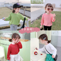 Baby long-sleeved mask T-shirt 2020 spring new childrens Korean edition solid color base shirt girls  foreign style top tide