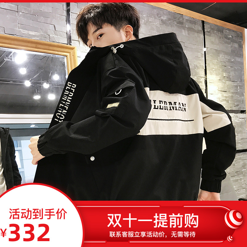 Men's autumn and winter coat 2021 new tooling jacket men hooded trend casual plus velvet jacket men's Tide brand cs