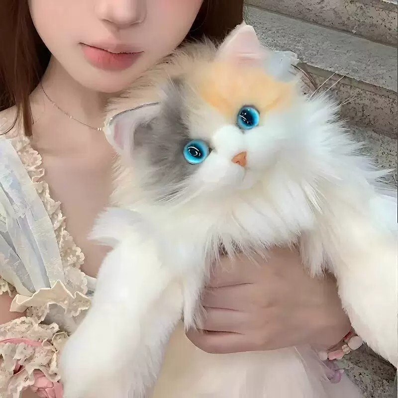 Realistic Cat-Shaped Backpack, High-End Realistic Doll, Premium Handmade Double-Shoulder Bag, Plush Toy for Girls