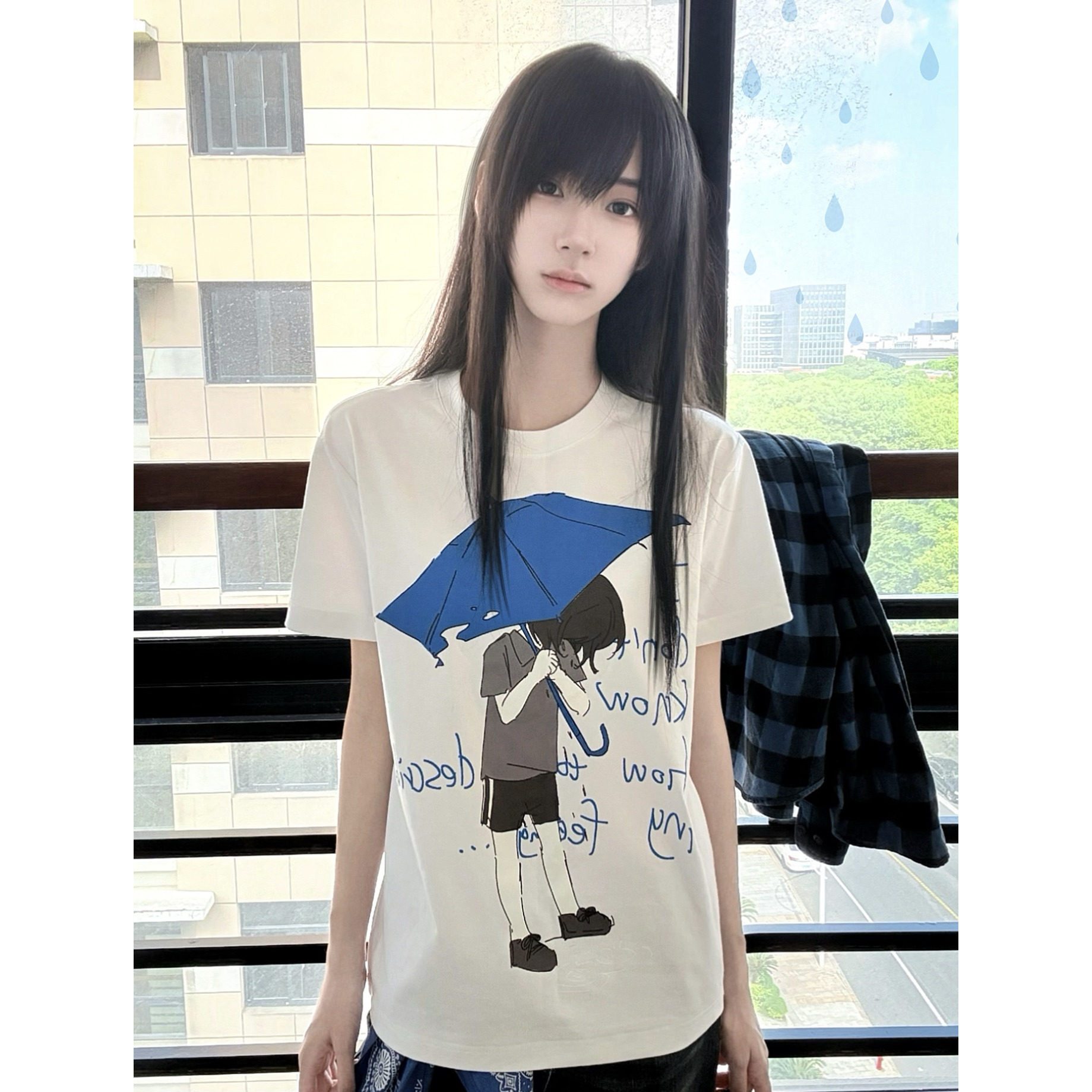 Krabby Patty Recipe [Rainy Day] Original Homemade Autumn Japanese Style Short-Sleeve Pure Cotton T-Shirt Innerwear Subculture