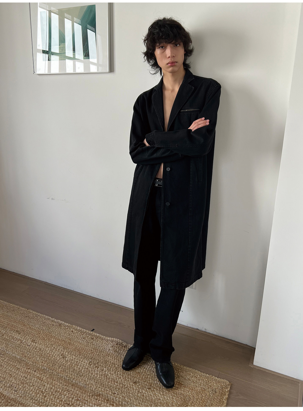 JCAESAR Honeycomb-Washed Black Denim Coat