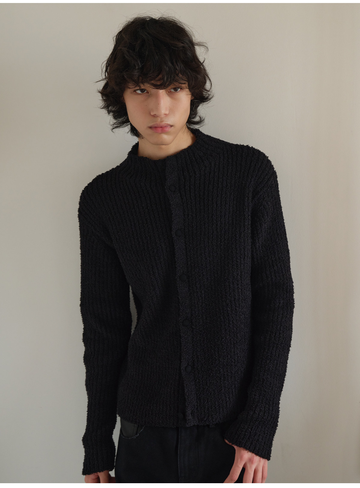 JCAESAR Ribbed Slim-Fit Black Cardigan