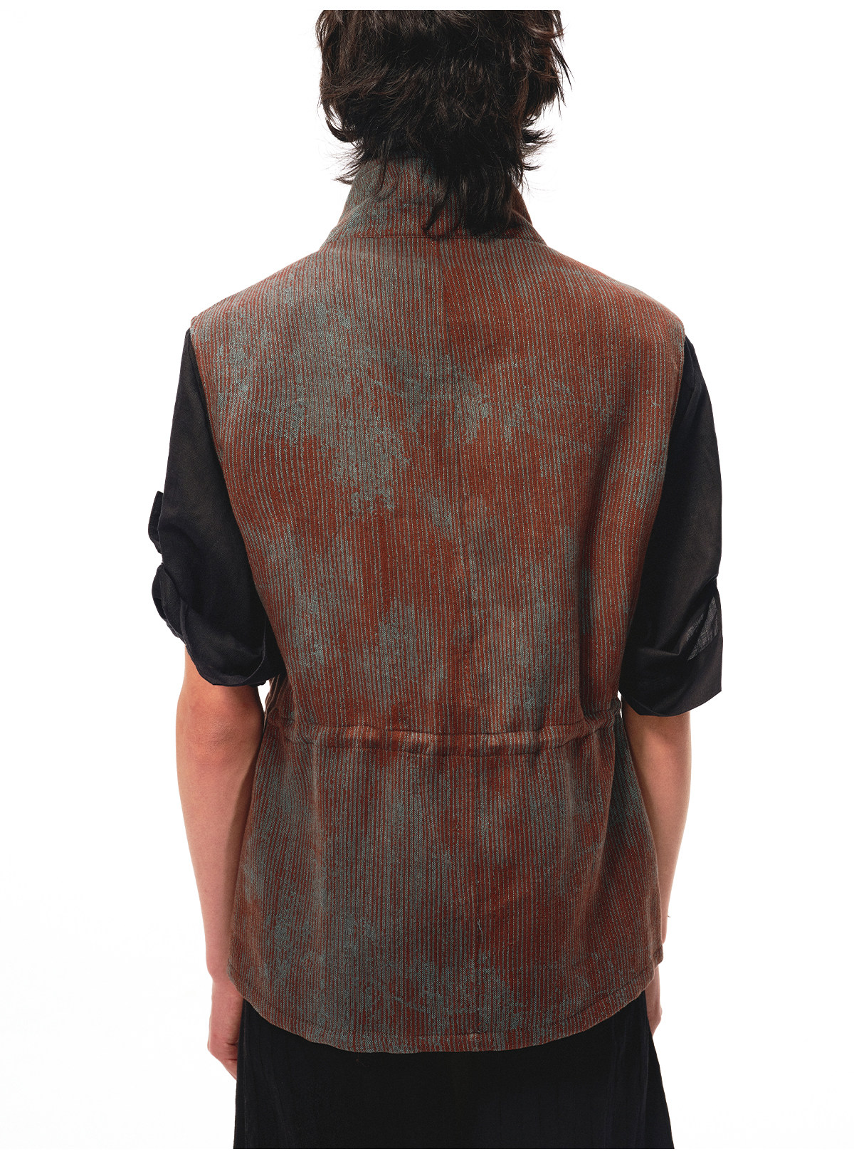 JCAESAR Blue-Brown Striped Four-Pocket Drawstring Vest