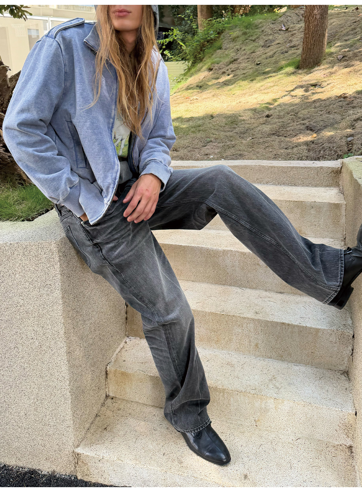 JCAESAR Center Line Washed Straight-Leg Jeans