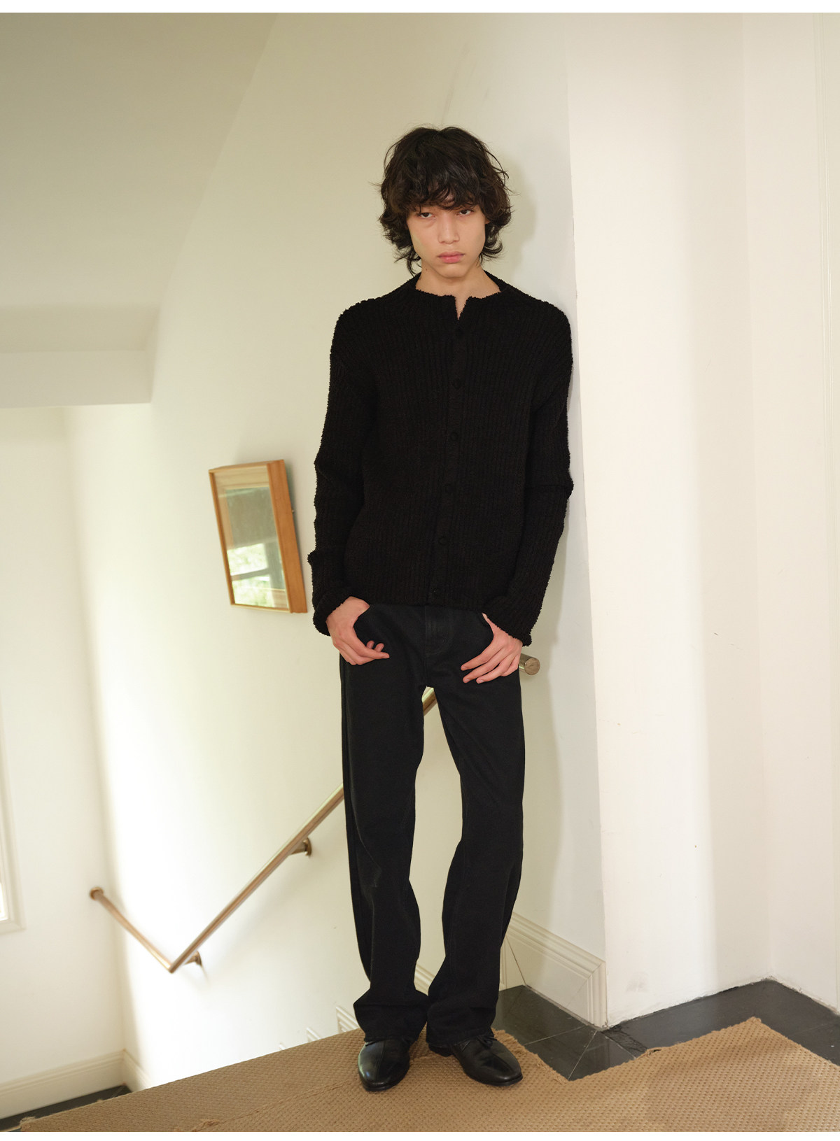 JCAESAR Ribbed Slim-Fit Black Cardigan