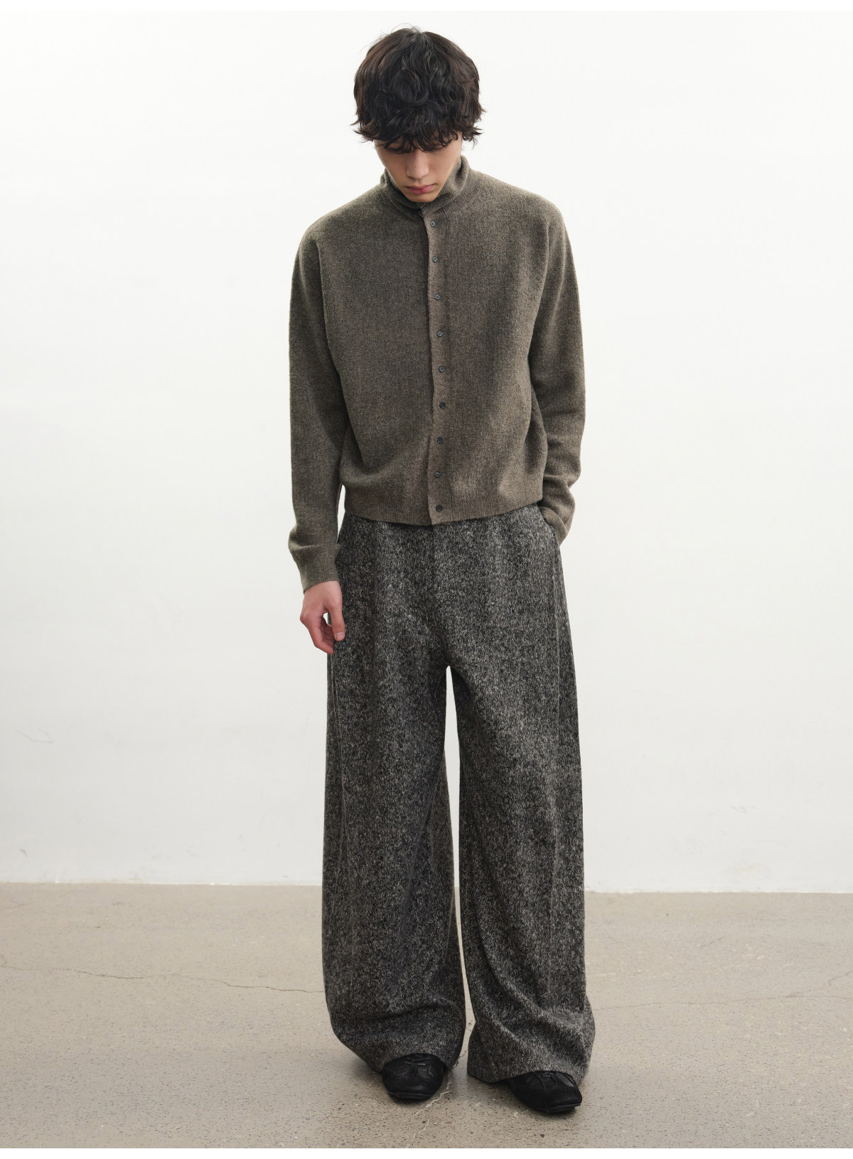 JCAESAR Heathered Wool-Blend Cardigan