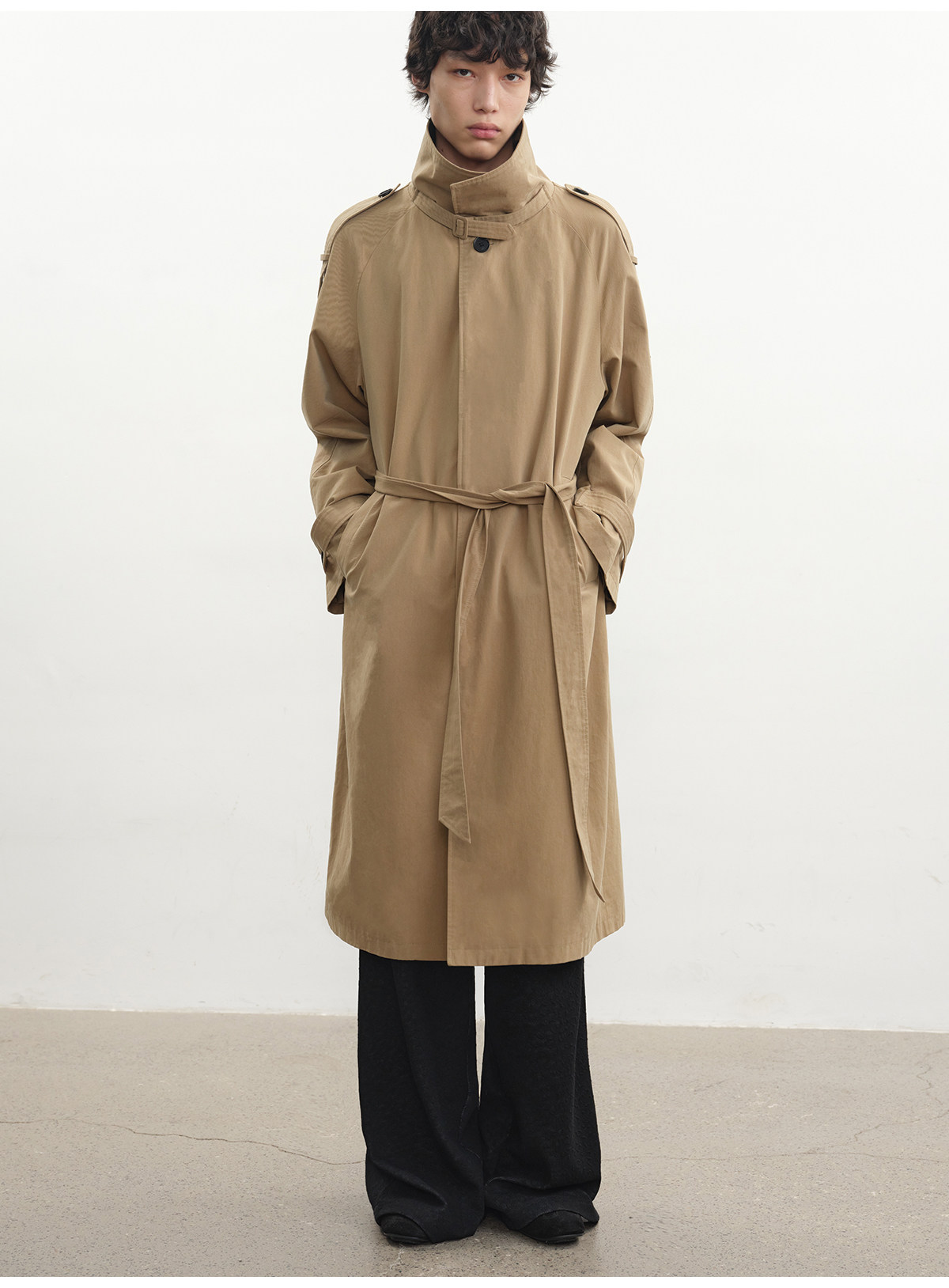 JCAESAR Khaki Belted Trench Coat