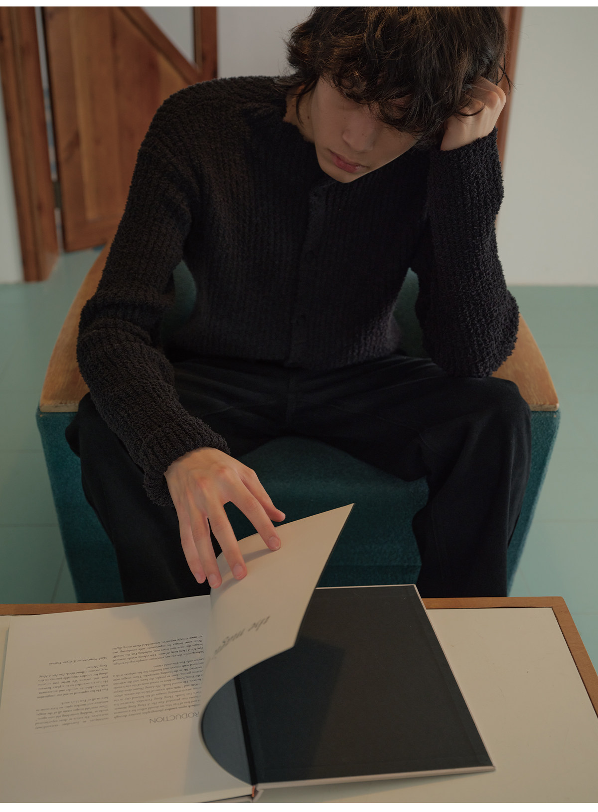 JCAESAR Ribbed Slim-Fit Black Cardigan