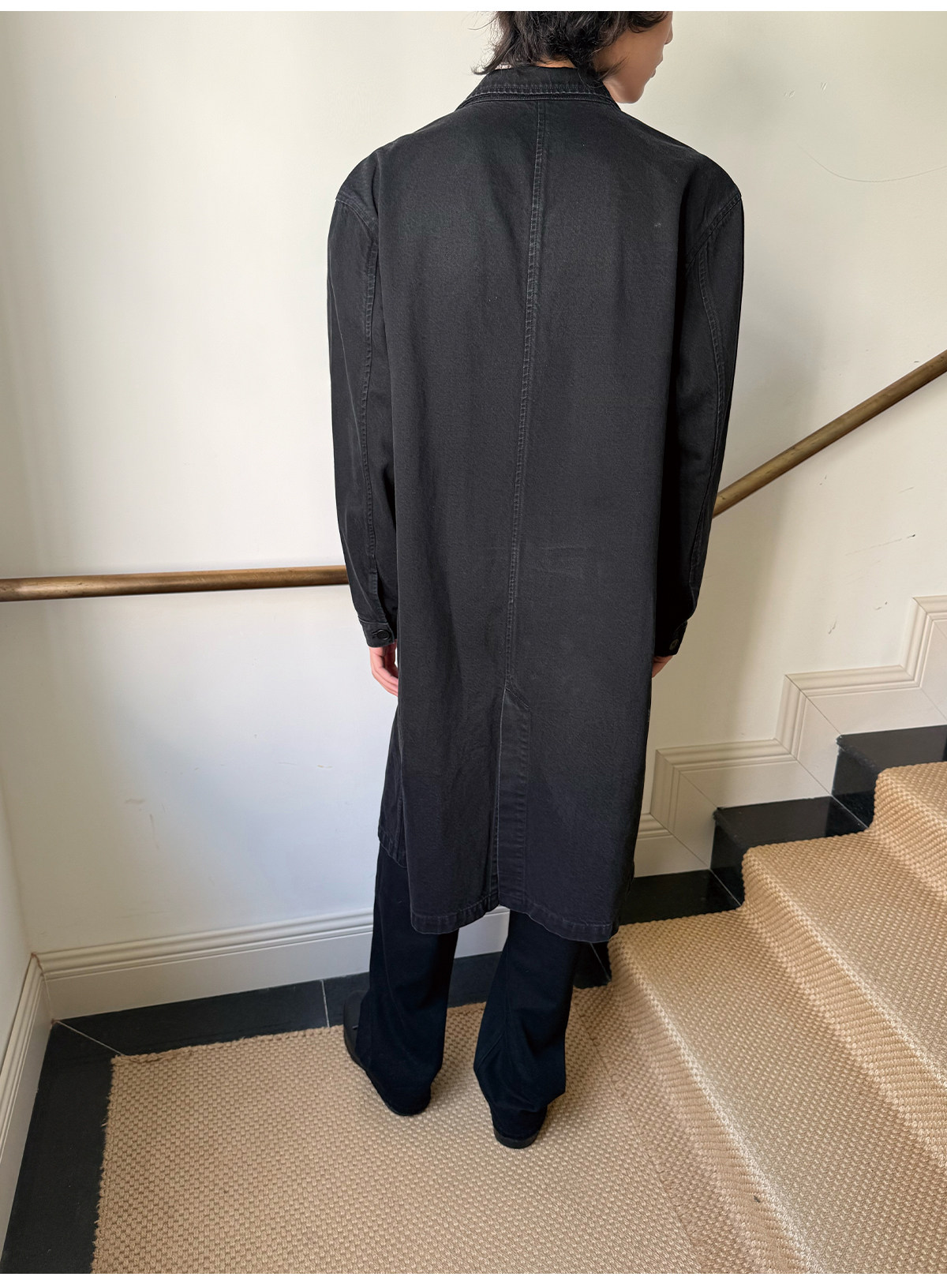JCAESAR Honeycomb-Washed Black Denim Coat