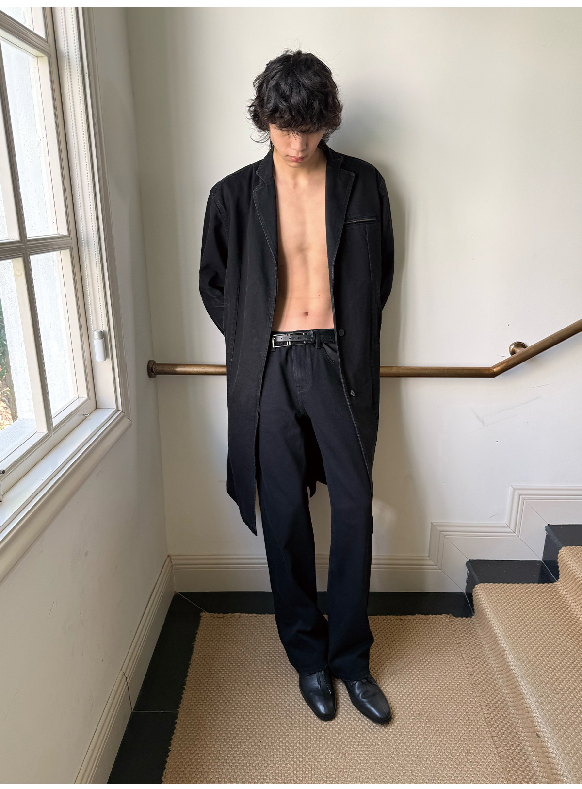 JCAESAR Honeycomb-Washed Black Denim Coat