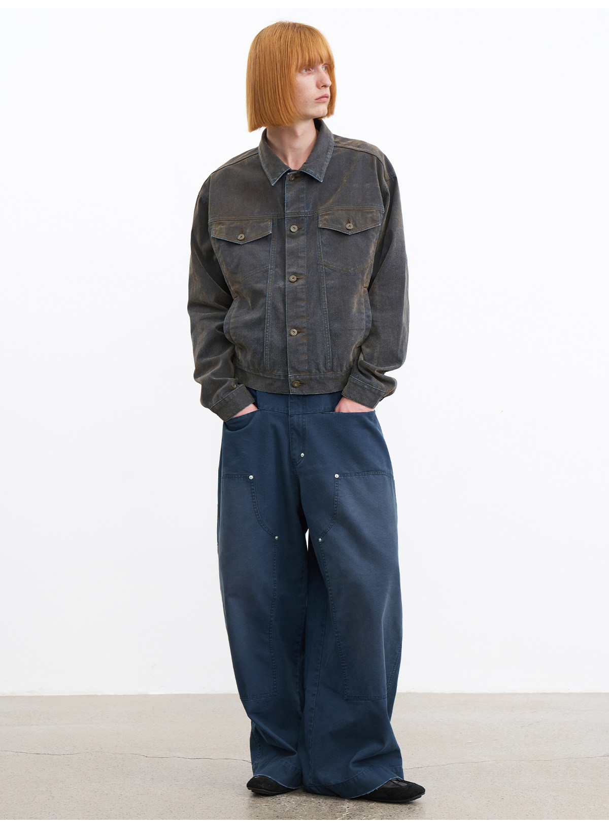 JCAESAR Blue Washed Distressed Logger Pants